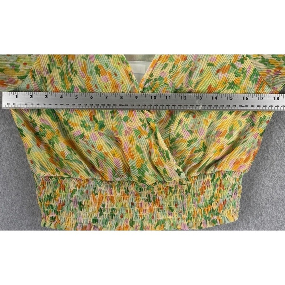 ASTR Bellona Floral Plisse Top Boho Smocked Ruffle Sheer Blouse Fairy Ethereal M - Picture 11 of 11